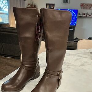 Women's Super Extra Wide Calf Side Zipper Double Buckle Knee High Riding Boots